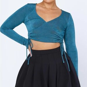 Princess Polly Teal Long Sleeve Crop Top